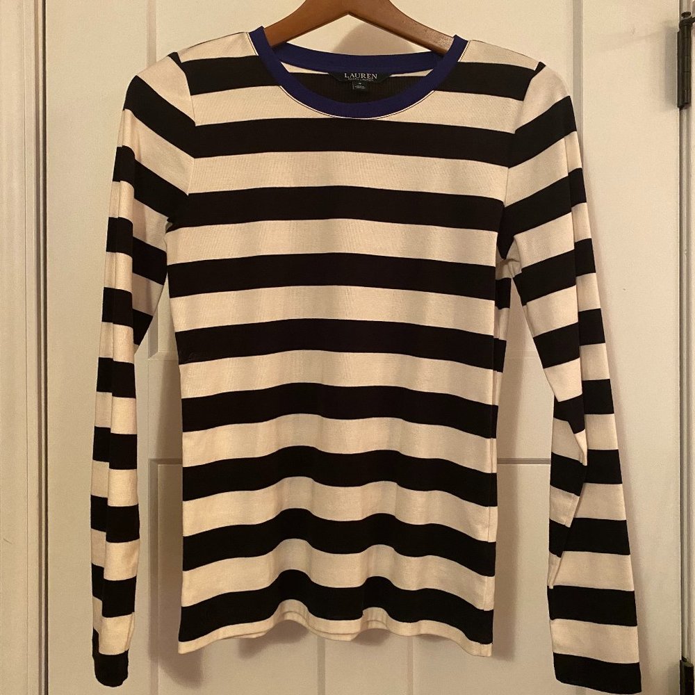 Ralph Lauren White & Black Stripe Long Sleeve Shirt